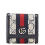 グッチ GGスプリーム オフィディア 二つ折り財布 ネイビー PVC レザー レディース GUCCI 【中古】