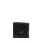 シャネル ココマーク マトラッセ 三つ折り財布 ブラック ラムスキン レディース CHANEL 【中古】