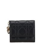 ディオール カナージュ レディディオール 三つ折り財布 コンパクトウォレット ブラック ラムスキン レディース Dior 【中古】
