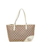 グッチ GGキャンバス ニューブリット トートバッグ ショルダーバッグ 169946 ベージュ ホワイト キャンバス レザー GUCCI 【中古】