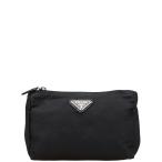 プラダ 三角ロゴプレート ポーチ ブラック ナイロン レディース PRADA 【中古】