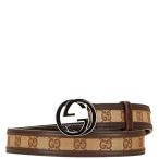 ショッピングＧＧキャンバス グッチ GGキャンバス インターロッキングG ベルト 80.32 ベージュ ブラウン キャンバス レザー レディース GUCCI 【中古】