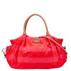 ケイトスペード ボーダー トートバッグ ショルダーバッグ 2WAY レッド ピンク ナイロン レザー レディース Kate Spade 【中古】
