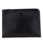 ショッピングクラッチ プラダ 三角ロゴプレート クラッチバッグ ブラック サフィアーノレザー レディース PRADA 【中古】