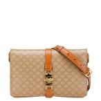 セリーヌ マカダム ショルダーバッグ ベージュ ブラウン PVC レザー レディース CELINE 【中古】