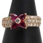 K18YG イエローゴールド ルビー0.85ct ダイヤ0.70ct 花 フラワー パヴェ リング 指輪 レディース 13号 中古