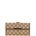 グッチ GGキャンバス メタルバー 長財布 112715 ベージュ ブラウン キャンバス レザー レディース GUCCI 【中古】
