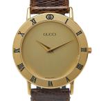 グッチ 腕時計 3000.2.M クオーツ ゴールド文字盤 ステンレススチール レザー メンズ GUCCI 【中古】