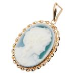 K18YG желтое золото menou камея примерно 16×20mm подвеска с цепью женский б/у 