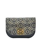 ショッピングロエベ ロエベ リピートアナグラム ゴヤ コインケース ネイビー ベージュ キャンバス レザー レディース LOEWE 【中古】