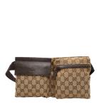  Gucci GG парусина сумка "body" сумка-пояс 28566 бежевый Brown парусина кожа женский GUCCI [ б/у ]