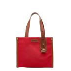 ショッピングBURBERRY バーバリー トートバッグ ハンドバッグ レッド ブラウン キャンバス レザー レディース BURBERRY 【中古】