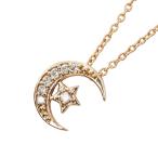 K18PG ピンクゴールド ダイヤ 星 月 モチーフ ネックレス レディース 中古