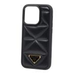  Prada треугольник Logo plate iPhone кейс iPhone 14Pro смартфон кейс чёрная кожа пластик унисекс PRADA [ б/у ]