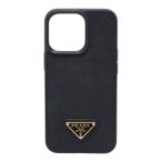 Prada треугольник Logo plate safia-noiPhone 13 Pro кейс iPhone смартфон кейс чёрная кожа женский PRADA [ б/у ]