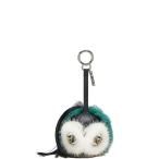 フェンディ バッグバグズ モンスター バッグチャーム キーホルダー ブラック グリーン レザー ファー レディース FENDI 【中古】