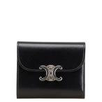 ショッピングセリーヌ セリーヌ トリオンフ スモールフラップウォレット 三つ折り財布 ブラック レザー レディース CELINE 【中古】