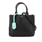 ティファニー ミニ ショッピング ハンドバッグ ショルダーバッグ 2WAY ブラック ティファニーブルー レザー TIFFANY&Co. 【中古】