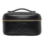  Chanel здесь Mark горизонтальный косметичка ручная сумочка чёрная кожа черная икра s gold женский CHANEL [ б/у ]