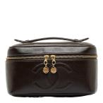  Chanel здесь Mark горизонтальный зеркало косметичка ручная сумочка Brown черная икра s gold женский CHANEL [ б/у ]