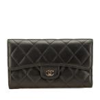 シャネル マトラッセ ココマーク 長財布 ブラック ラムスキン レディース CHANEL 【中古】