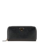 ショッピングプラダ プラダ 三角ロゴプレート ラウンドジップ 長財布 ブラック ゴールド金具 サフィアーノレザー レディース PRADA 【中古】