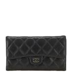 シャネル マトラッセ ココマーク 長財布 ブラック ラムスキン レディース CHANEL 【中古】