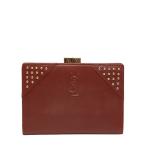 ショッピングスタッズ サンローラン YSLロゴ スタッズ 二つ折り財布 ブラウン レザー レディース SAINT LAURENT 【中古】