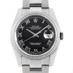 ロレックス デイトジャスト 116234 ブラック ローマ 3列 オイスターブレス M番 中古 メンズ 腕時計