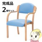 【法人限定/直送】多目的チェア 木製チェア アームチェア ダイニングチェア 介護椅子 曲木 高齢者用 福祉施設 2脚セット 完成品 ブルー