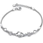 爆買 ブレスレット レディース/2粒 ハートモチーフ ブレスレット プラチナ仕上げ/シルバー925/重ね付け ギフト