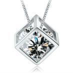 爆買 ネックレス レディース/超大粒 キューブ 一粒 ネックレス/レディース/プラチナ仕上げ/シルバー925/ギフト cz