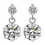 爆買 ピアス レディース/豪華 2粒連ピアス/レディース/プラチナ仕上げ/シルバー925 cz フープピアス