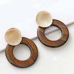 Yahoo! Yahoo!ショッピング(ヤフー ショッピング)爆買 ピアス レディース/木目 プレートピアス アジアン 大人 かわいい シンプル 夏 ウッド 木 サークル おしゃれ シンプル ナチュラル 円 2連 トレンド 海