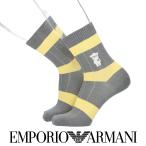 エンポリオ アルマーニ メンズ 靴下 タックストライプ3色ボーダー マンガベア刺繍 ミドル丈 カジュアル ソックス 男性 EMPORIO ARMANI 02342403