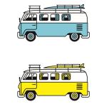 アウトドアイメージのワゴン車 ステッカー2枚セット（Yellow, Cyan） 防水仕様 屋外用 外貼りタイプ