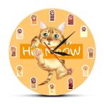 掛け時計 Meow Cute Cat Paws Silent Wall Clock Kids Room Kitten Led Light Home D