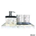 サニタリー 洗面 シェル 白蝶貝 6点セット シャンプーボトル ソープディスペンサー コップ 歯ブラシスタンド 石鹸皿 トレー