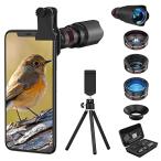 Selvim スマホ用カメラレンズ 4in1 HD22倍望遠レンズ 235°魚眼レンズ 0.6×倍広角レンズ 25倍マクロレンズ スマホ用レンズ4点セ