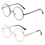 [huazontom] no lenses fashionable eyeglasses circle glasses 2 collection light weight stylish party glasses men's / lady's transparent lens black . silver frame retro ko