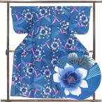 ショッピング浴衣 浴衣 身丈159cm 裄65cm レディース 花柄 裄Mサイズ 夏用 木綿 青色 美品