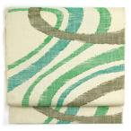 ショッピング帯 名古屋帯 幅31.5cm 長さ350cm レディース 抽象柄 秋冬春用 正絹（シルク）生成色 美品