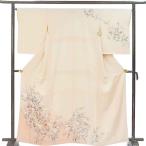 訪問着 身丈164cm 裄66cm レディース 袷 花柄 裄長 裄M-Lサイズ 秋冬春用 正絹（シルク）薄橙色 トールサイズ 未使用品