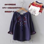 花柄刺繍ブラウス￥/七分袖シャツ￥/Ｔシャツ レディース綿チュニックトップスエスニック風ナチュラル森ガール風エレガン上着