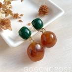 Yahoo! Yahoo!ショッピング(ヤフー ショッピング)シルバー925ポスト アクリルブラウンビーズ＆グリーンスクエアフレームピアス アンティークカラー レトロカラー