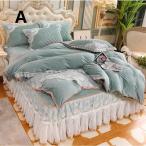 Yahoo! Yahoo!ショッピング(ヤフー ショッピング)オシャレ 保温 北欧風 防寒 10Colors フランネル 掛け布団カバーセット 4点セット ベッドスカート 四季通用 シングル ダブル セミダブル 厚手 枕カバー