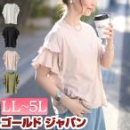 大きいサイズ レディース トップス Tシャツ 半袖 フリル ティアード ストレッチ 春コーデ 春 夏 秋 LL 2L 3L 4L 5L ブラック 黒 カーキ ピンク ホワイト 白