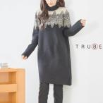 ショッピングチュニック TRUBE ニット チュニック ワンピース レディース 体型カバー レース柄 切替 N15-261 ハイネック 長袖 ゆったり 大人可愛い 上品 ミセス 40代 50代 秋冬