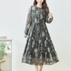 ロングワンピース アンティークフラワープリントシアー N82-455 TRUBE 大人ナチュラル fmsd  レディース 長袖 大人フェミニン 大人可愛い 普段着 ミセス