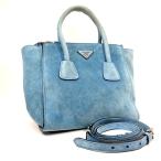 ショッピングプラダ プラダ ダブルジップ 2WAY ハンドバッグ レディース スウェード レザー スカイブルー BN2625 中古 送料無料 PRADA